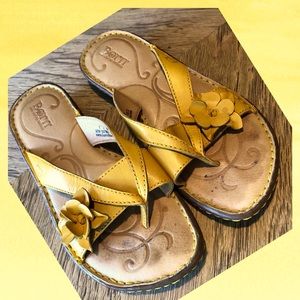 Born Mustard Leather Sandals with Floral Detail